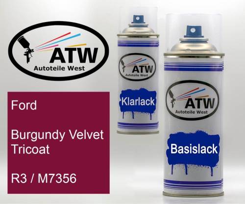 Ford, Burgundy Velvet Tricoat, R3 / M7356: 400ml Sprühdose + 400ml Klarlack - Set, von ATW Autoteile West.